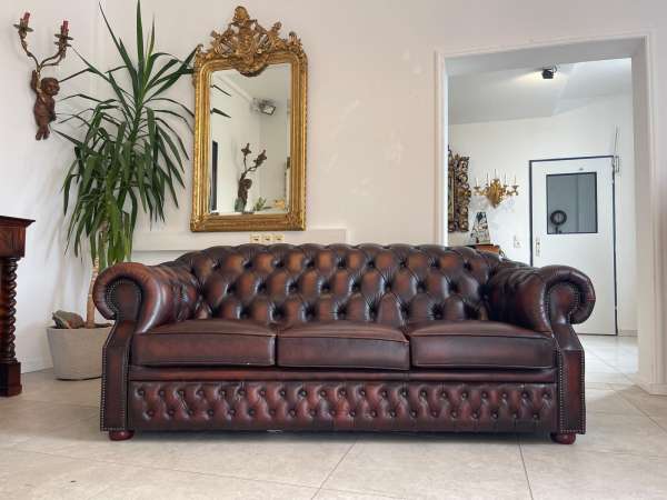 Chesterfield 3er Clubsofa Couch Zigarrenbraun A4571