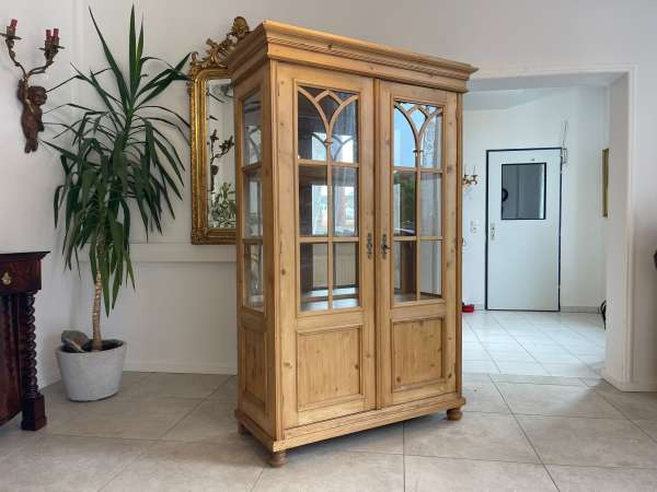 Bäuerliche Vitrine Bauernvitrine Naturholz Bücherschrank A4570-1